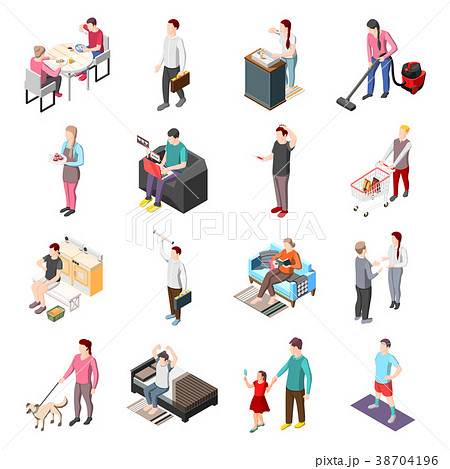 Life Of Ordinary People Isometric Icons のイラスト素材