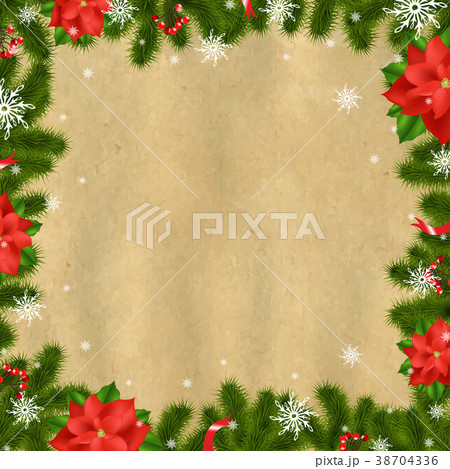 Frame Fir Tree Branches With Poinsettia Frame Fir Tree Branches With Poinsettia 38704336