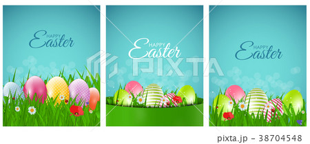 Happy Easter Natural Background with Eggs, grass 38704548