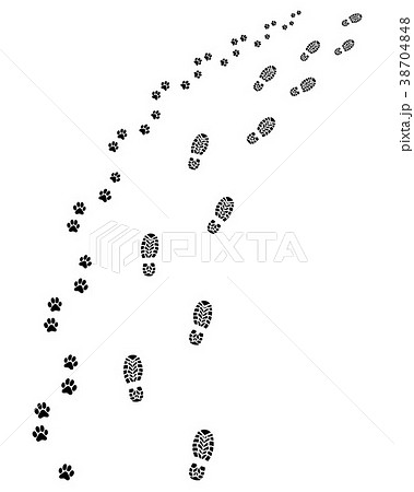 Footprints of man and dog 38704848