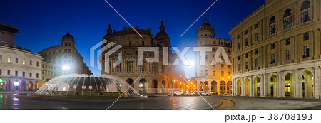 The Ferrari Square is cultural landmark of night Genoa in Italy 38708193