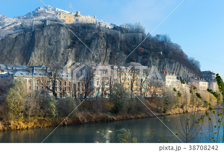 Hill with Bastille in Grenoble is fortification landmark in France 38708242