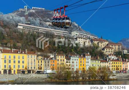 Aerial view of Grenoble with French Alps and cable car 38708246