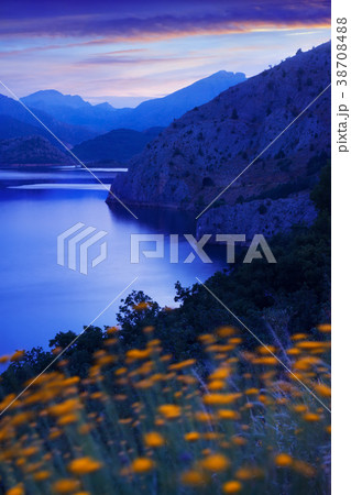 mountains landscape with lake in twilight mountains landscape with lake in twilight 38708488