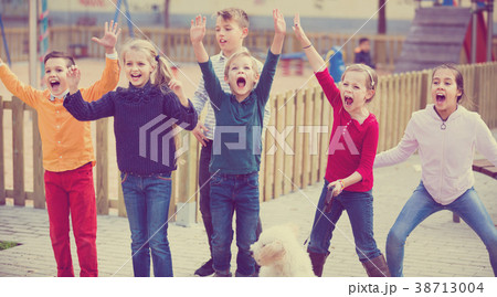 Happy kids having fun and jumping up Happy kids having fun and jumping up 38713004