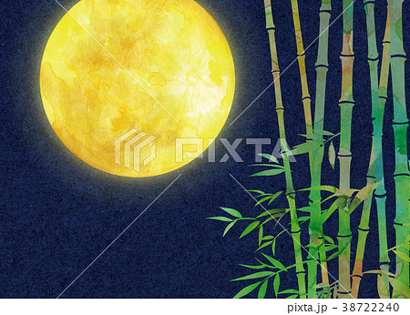水彩イラスト 月 竹林 夜桜 水彩イラスト 月 竹林 夜桜 38722240
