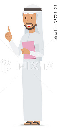 民族衣装を着たアラブの男性がファイルを持って指差ししている 38723423