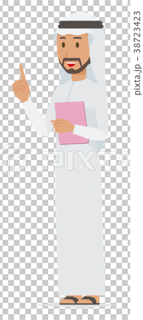 Arab men in national costumes are pointing with files 38723423