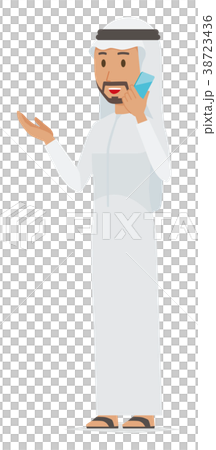Arab men in national costumes are talking on smartphone 38723436