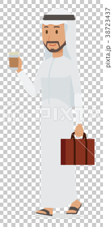 Arab men in national costumes are walking with coffee 38723437