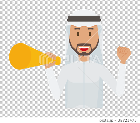 Arab men in national costumes have a megaphone 38723473