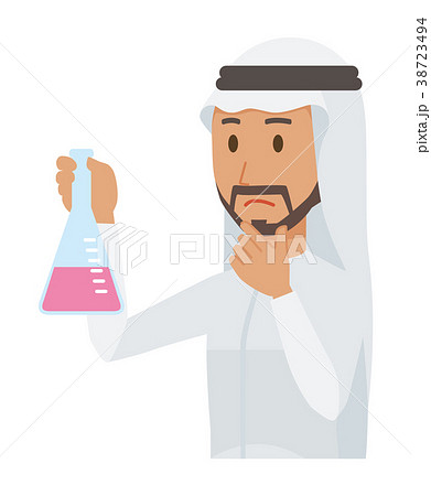 民族衣装を着たアラブの男性が三角フラスコを持っている 民族衣装を着たアラブの男性が三角フラスコを持っている 38723494