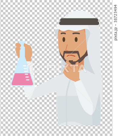 民族衣装を着たアラブの男性が三角フラスコを持っている 民族衣装を着たアラブの男性が三角フラスコを持っている 38723494