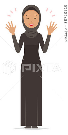 民族衣装を着たアラブの女性が両手を広げているのイラスト素材