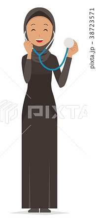 民族衣装を着たアラブの女性が聴診器を持っているのイラスト素材