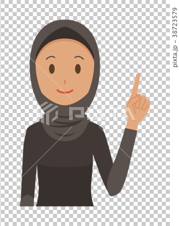 An arab woman wearing a folk costume is pointing An arab woman wearing a folk costume is pointing 38723579