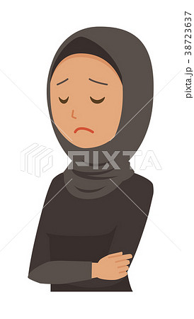 民族衣装を着たアラブの女性が落ち込んでいるのイラスト素材