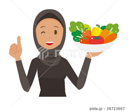 民族衣装を着たアラブの女性が野菜を持っている 38723667