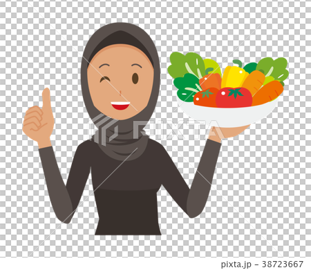 民族衣装を着たアラブの女性が野菜を持っている 38723667