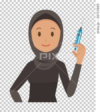 民族衣装を着たアラブの女性が注射器を持っている 38723669