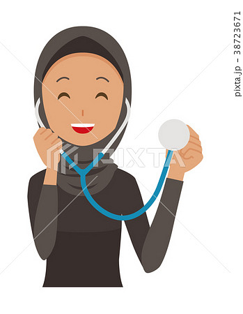 民族衣装を着たアラブの女性が聴診器を持っているのイラスト素材