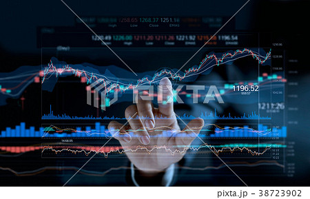 Hands touch stock market graph on virtual screen 38723902