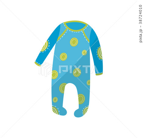 Cartoon icon of blue baby romper with green round Cartoon icon of blue baby romper with green round 38724010