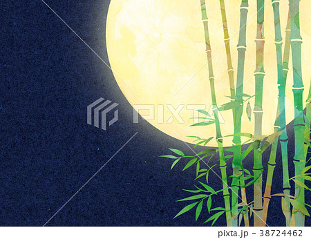 水彩イラスト 月 竹林のイラスト素材