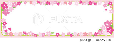 春のイメージのポップ用背景 横長 桜のイラスト 桜の背景 桜のリース 桜のオーナメントのイラスト素材