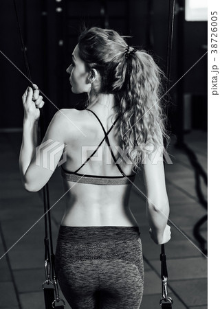 Crossfit Woman Standing Her Back Gym Stock Photo 529391395