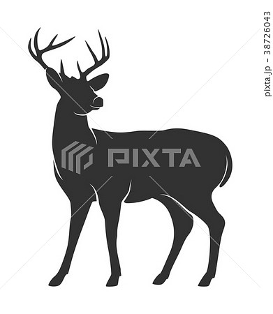 Silhouette Of Deer With Antlers On White Backgrounのイラスト素材