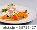 chicken breast with vegetables on a white plate. 38726427