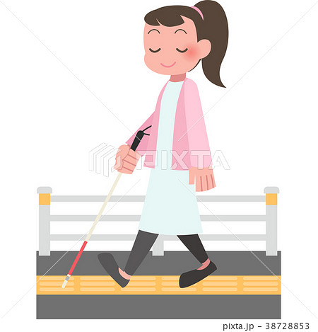 白杖をついて歩く女性のイラスト素材