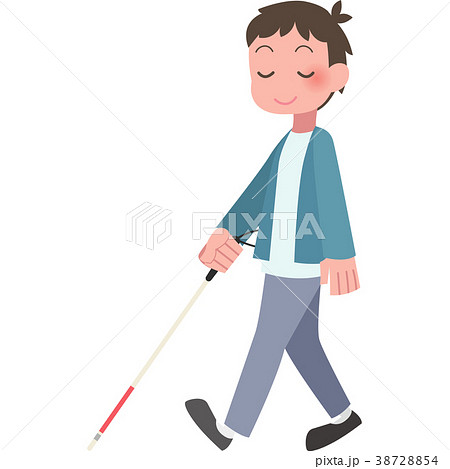 白杖をついて歩く男性のイラスト素材