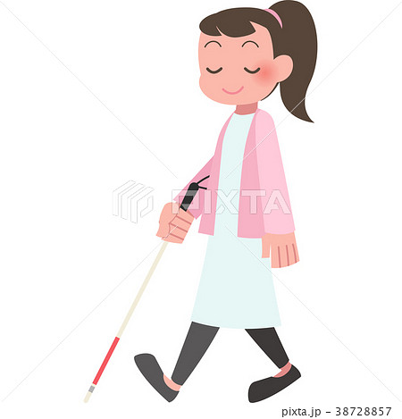 白杖をついて歩く女性のイラスト素材