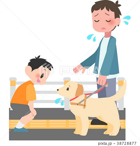 盲導犬に話しかけられて困る男性のイラスト素材