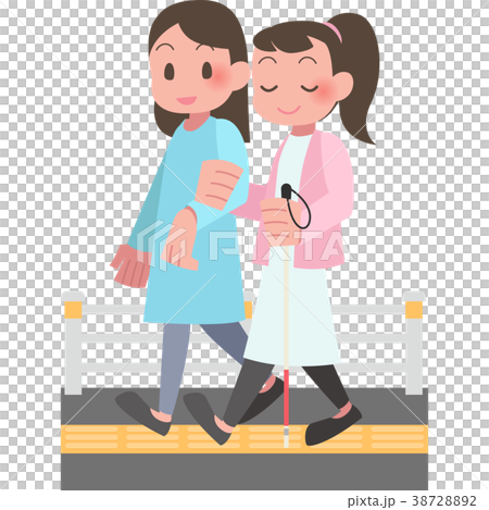 視覚障害者と介助する女性 38728892