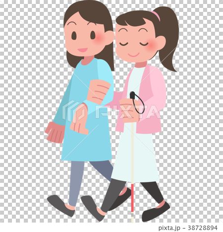 視覚障害者と介助する女性 38728894
