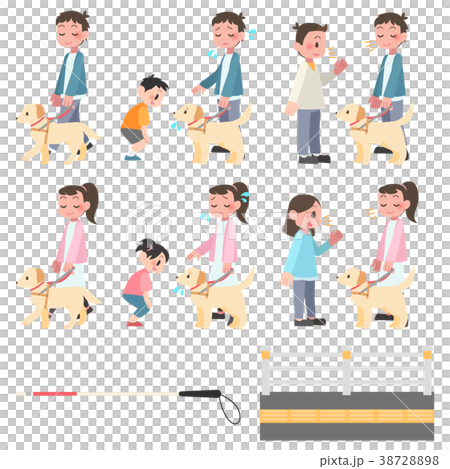 盲導犬をつれた視覚障害者セット 盲導犬をつれた視覚障害者セット 38728898