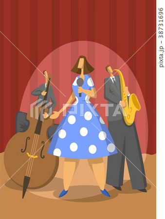 Jazz music trio. Contrabassist, saxophonist and 38731696