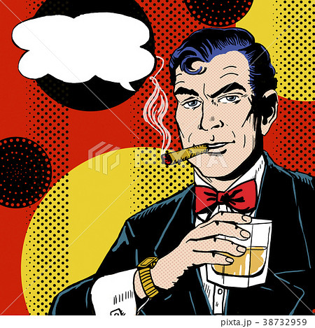 Vintage Pop Art Man with glass smoking cigar Vintage Pop Art Man with glass smoking cigar 38732959