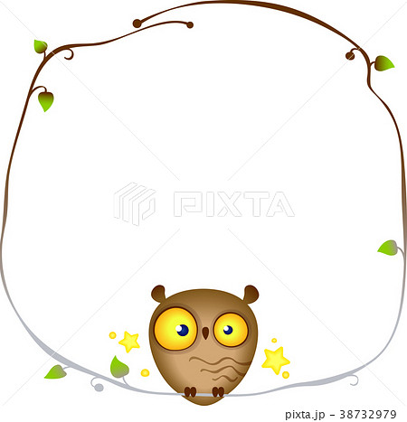 Cute funny Owl sits on a frame of a tree branch. 38732979