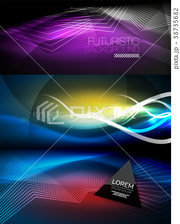 Set of neon glowing waves and lines, shiny light Set of neon glowing waves and lines, shiny light 38735682