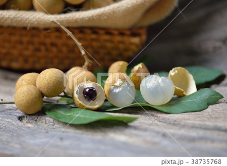Fresh longan isolated on wooden background 38735768