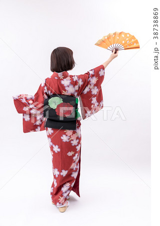 Kimono Yamato Riko white background Japanese... - Stock Photo