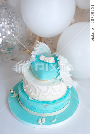 Blue birthday cake for baby. First kid birthday Blue birthday cake for baby. First kid birthday 38739551