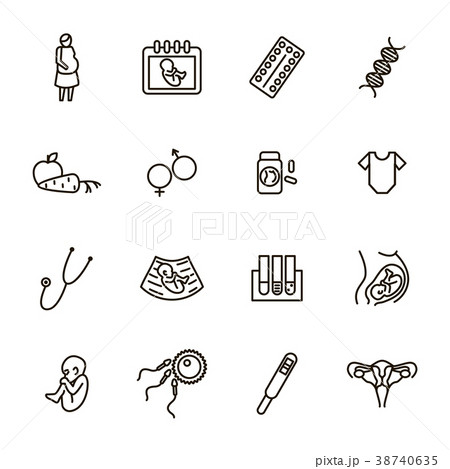 Pregnancy Signs Black Thin Line Icon Set. Vector 38740635
