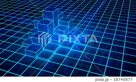 Glowing blue grid with a pile of elevated pillars 38740877