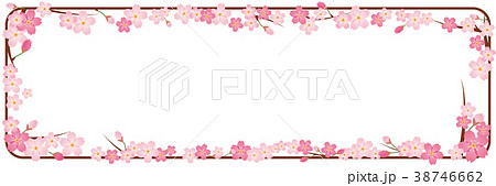 春のイメージのポップ用背景 横長 ワイド 桜のイラスト 桜の背景 桜のリース 桜のオーナメントのイラスト素材