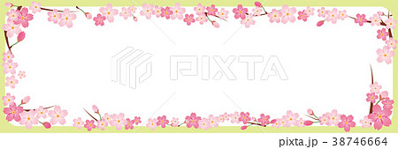 春のイメージのポップ用背景 横長 ワイド 桜のイラスト 桜の背景 桜のリース 桜のオーナメントのイラスト素材